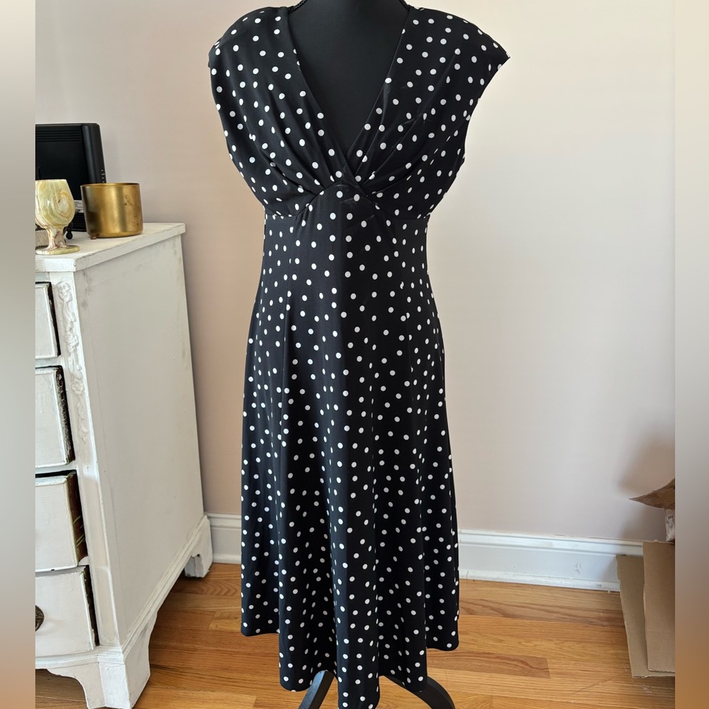 Evan Picone Black and White Polka Dot Midi Dress